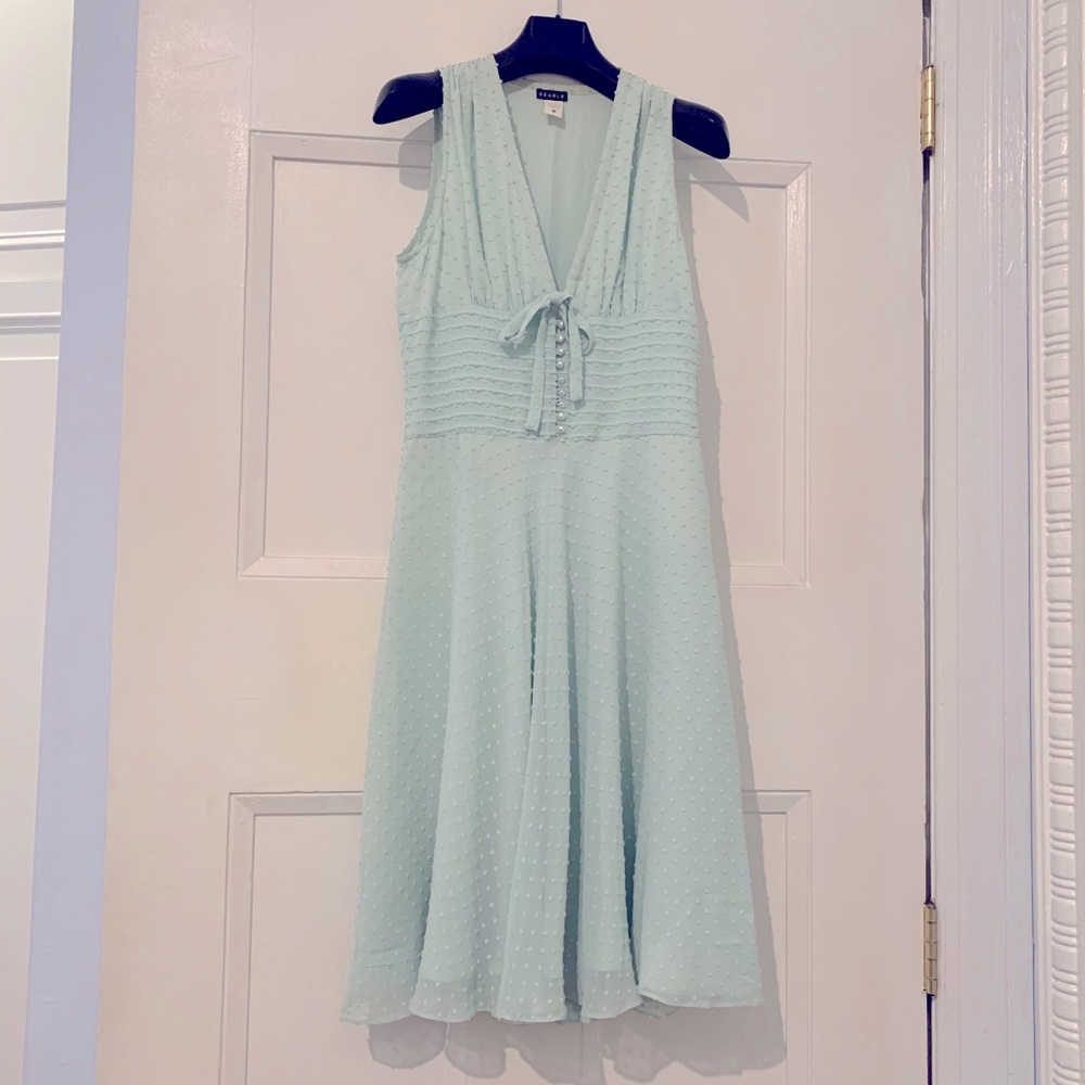 COPY - Pale blue Polka dots silk summer cocktail V neck dress